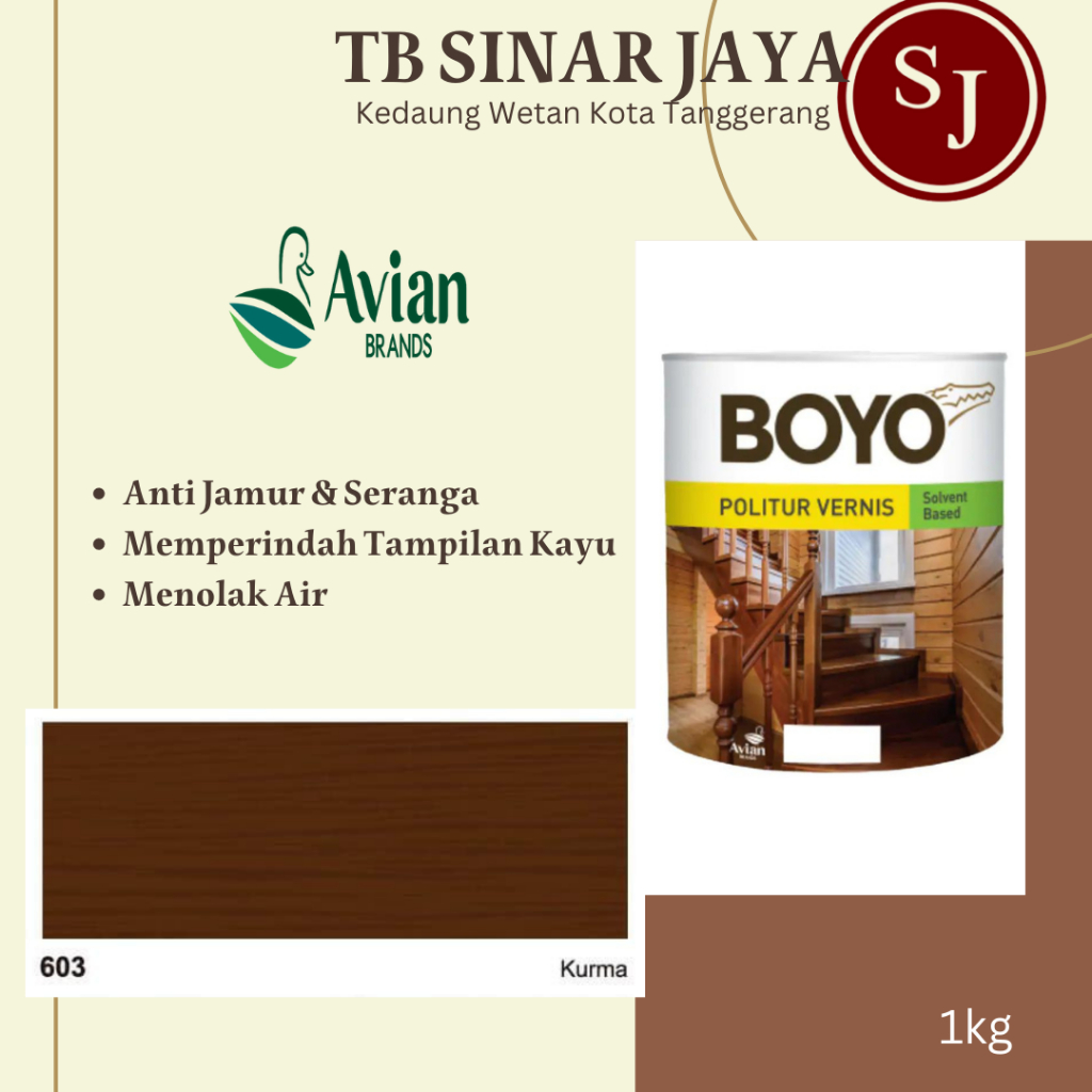 Avian BoyoPolitur Cat Kayu 1Liter ( Politur Minyak ) Solvent Based - 603 Kurma