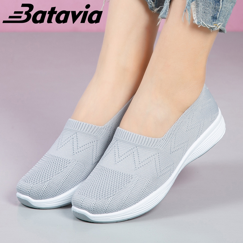 Batavia 2023 Baru Wanita Sepatu Kasual Sepatu Rajut Bernapas Lembut Non-Slip Tahan Aus Sepatu Ibu Bekerja Hitam Slip-On Sepatu Sepatu Pesta A164