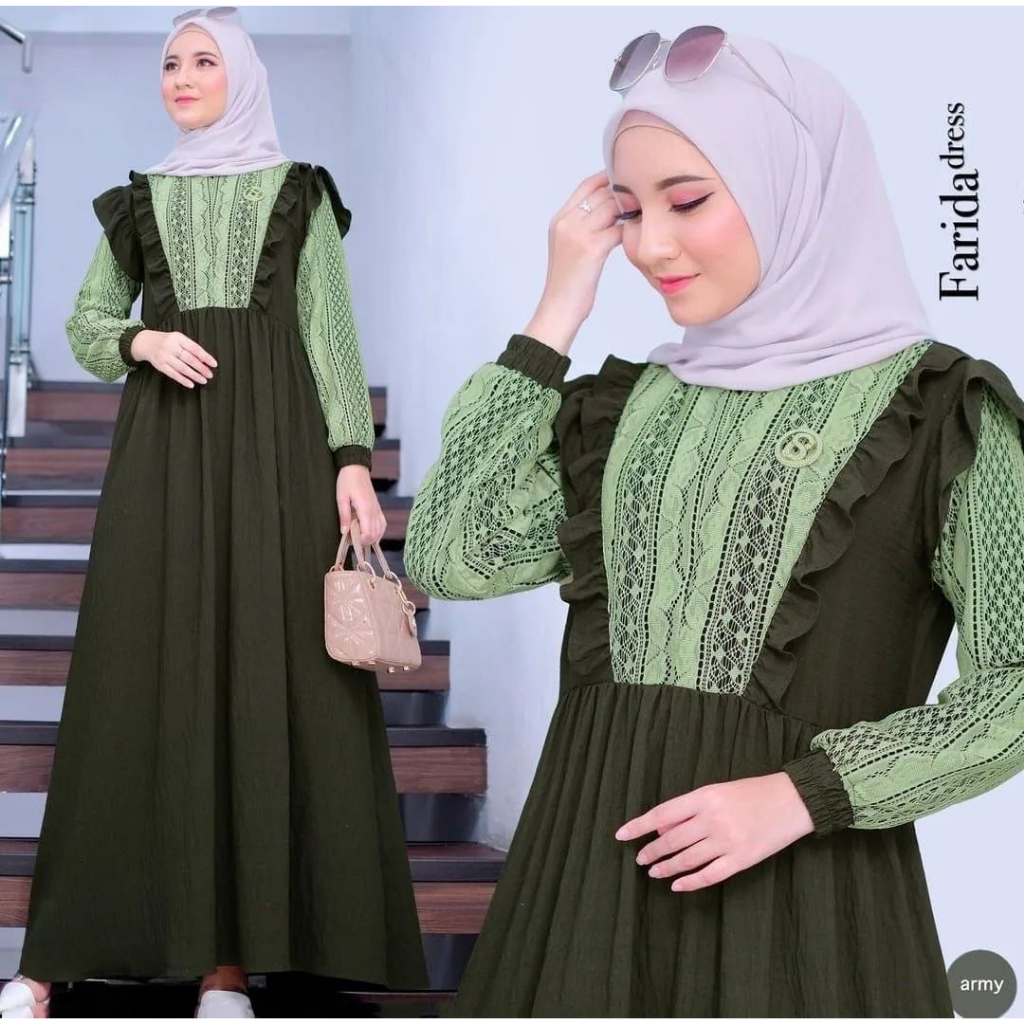 Farida Dress Rempel Dada Wanita Busui Polos Bahan Crinkle Airflow Mix Brukat  Baju Kondangan  Dewasa Kekinian Terbaru 2023 Jumbo Fit XL