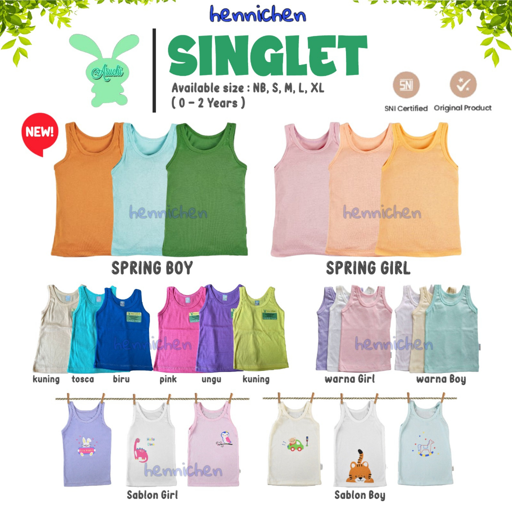 3 PCS ARUCHI Singlet kutung Kaos Dalam Bayi / SINGLET SPRING / SINGLET SUMMER GIRL BOY BAJU ANAK / BAJU BAYI NEWBORN, S M L XL SNI