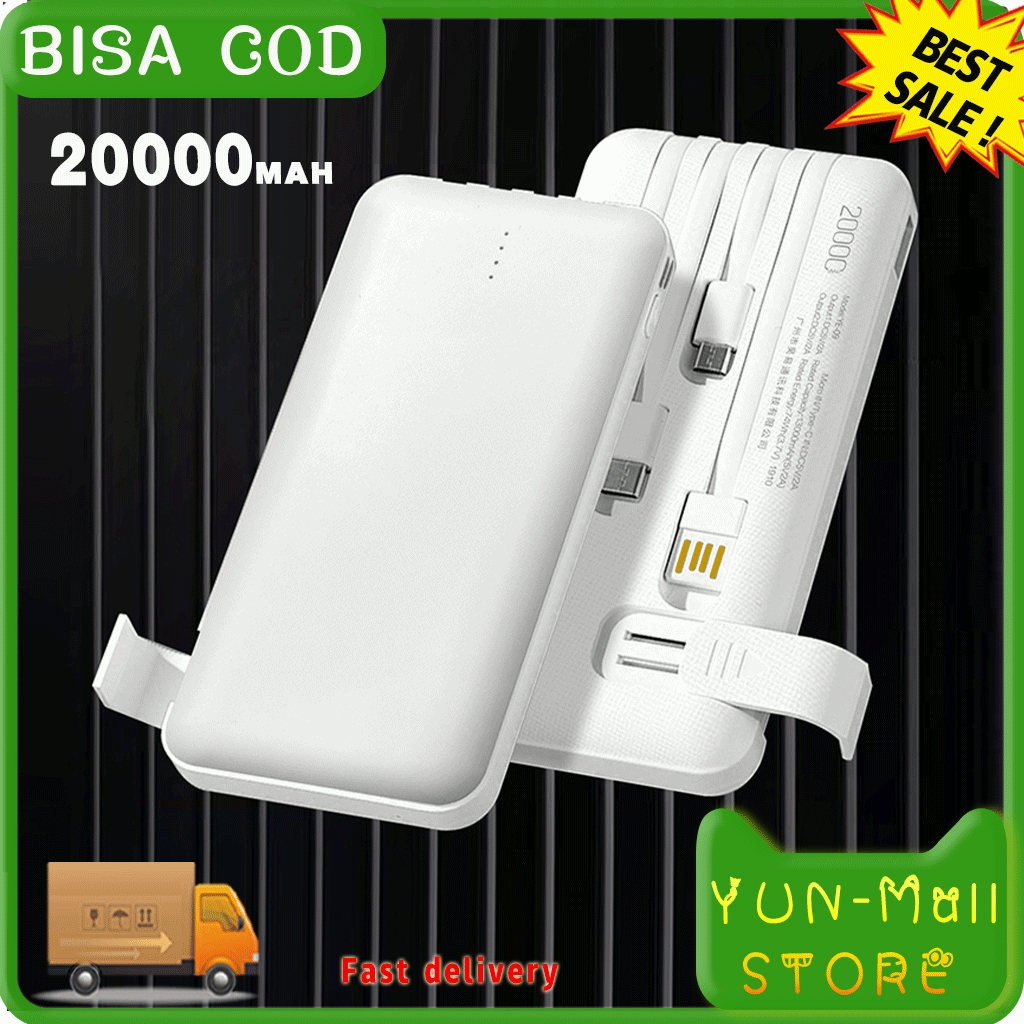 YUN Mall Powerbank 20000 mah 10000 mAh Power Bank Fast Charging Murah Mini LCD with Kabel Data Type C Micro USB BASIKE murah Kompatibel untuk xiaomi Samsung Oppo Vivo hp murah Realme Redmi infinix