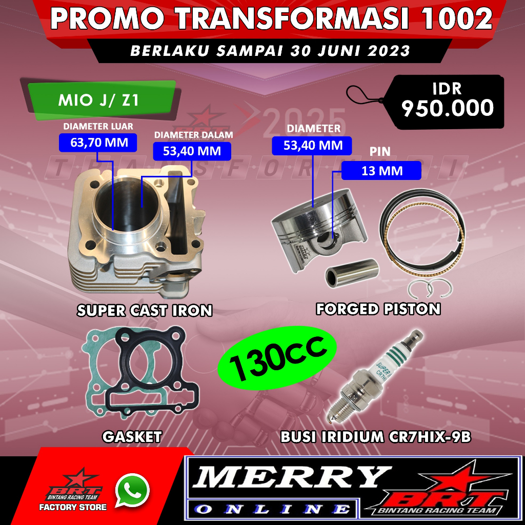 Promo 1002 Dan 1004 Paket Bore Up BRT Mio J / X Ride / Fino / Jupiter Z1 Blok Piston