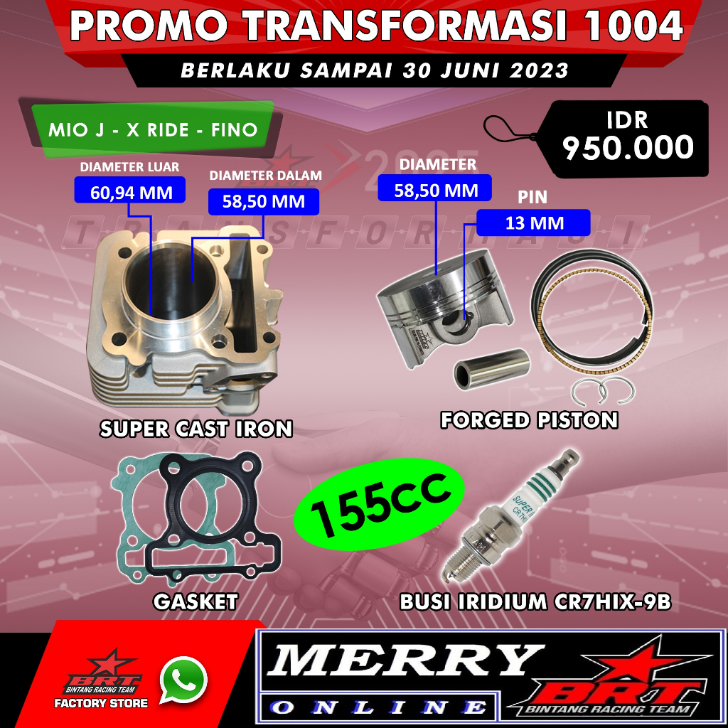 Promo 1002 Dan 1004 Paket Bore Up BRT Mio J / X Ride / Fino / Jupiter Z1 Blok Piston