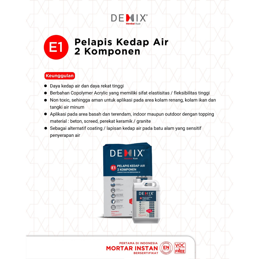 Semen Instan Demix E1 Pelapis Kedap Air 2 Komponen Mortar Instant Waterproof Kolam