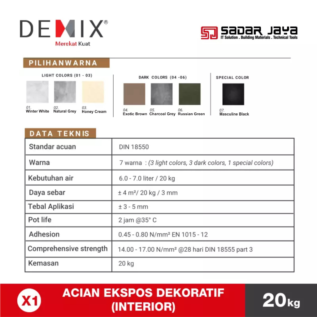 Semen Instan DEMIX NUDA X1 Mortar instant Acian Ekspos Dekoratif (Interior)