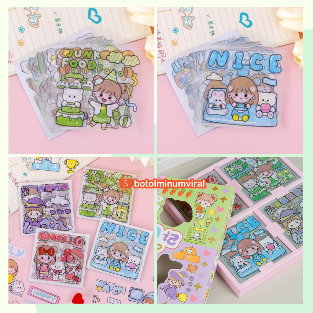 Sticker Botol Minum Viral Korea Anti Air 2D 3D Momo Aesthetic 100 Lembar Box