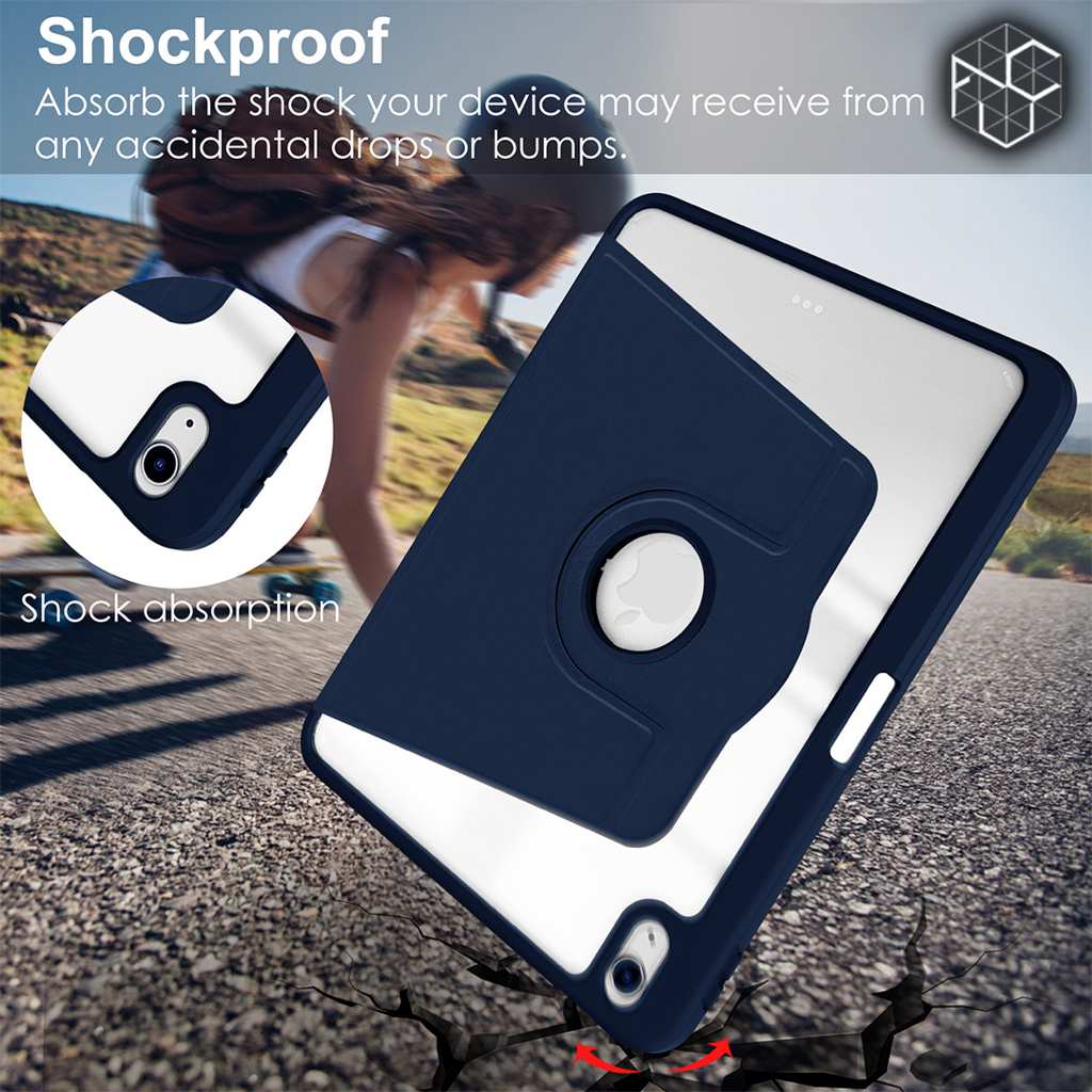 Tri-Fold 360° Rotation iPad Case Portrait Viewing Hybrid Clear Case Pencil Holder for iPad Mini 6 / iPad Gen 6 9.7&quot; / iPad Gen 9 10.2&quot; / iPad Gen 10 10.9&quot; / iPad Air 5 10.9&quot; / iPad Air 6 11&quot; / iPad Pro 11&quot; 2021