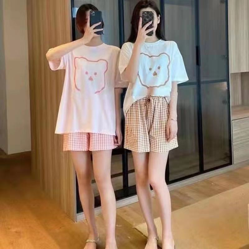 Baju Tidur Sweet Import Cute Lucu Setelan Korea Piyama Baju Celana Pendek Set Smile 522