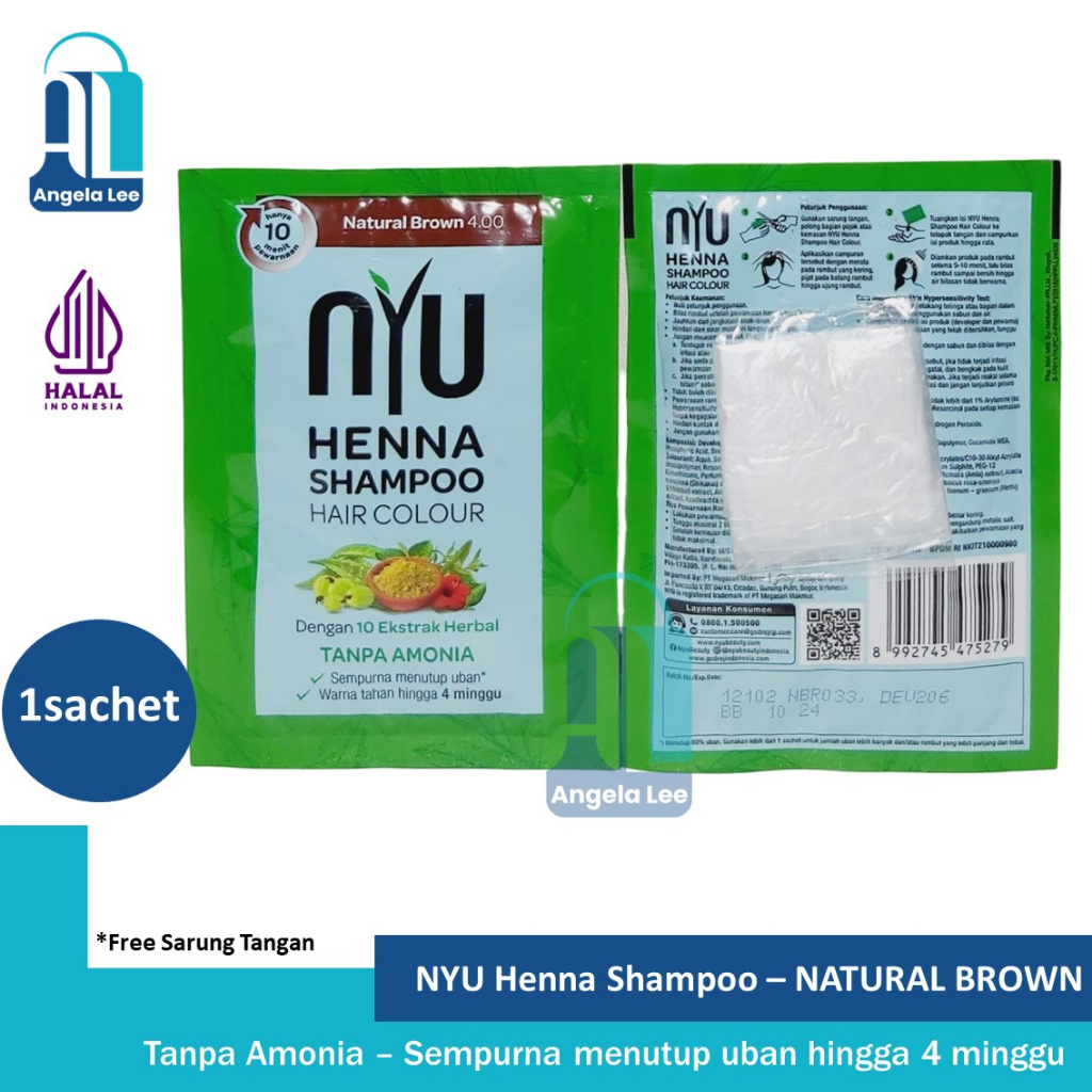 NYU Henna Shampoo Hair Colour Pewarna Rambut No Amonia Penghilang Uban Halal