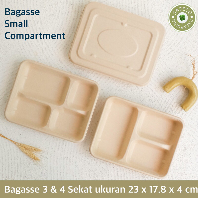 Bagasse Safeco Bento Lunch Box Dus Box Catering Katering 3 4 Sekat Small Kotak Tempat Makan Bento Ke