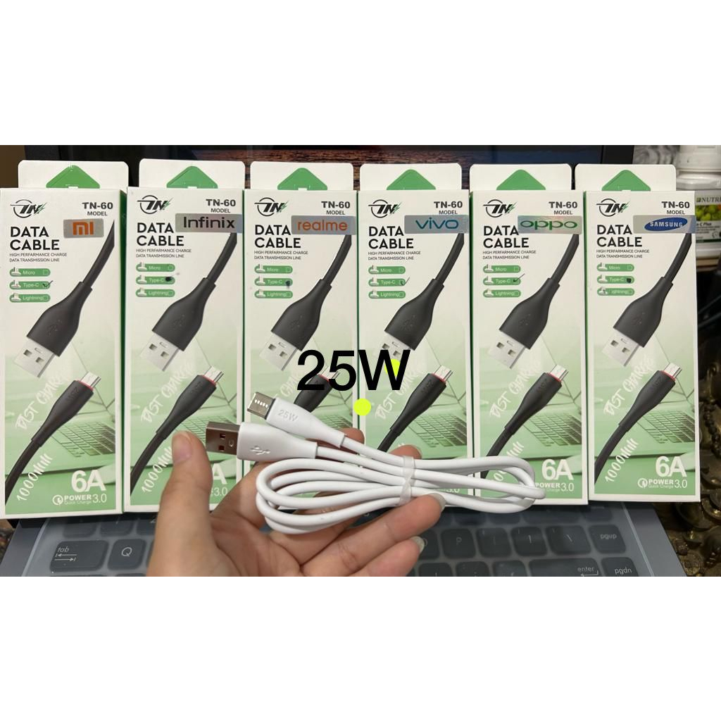 Kabel Data Fast Charging 25W TN-60 cocokkan untuk iPhone/Micro USB/Type-C kompatibel for samsung Vivo oppo mi realme dll