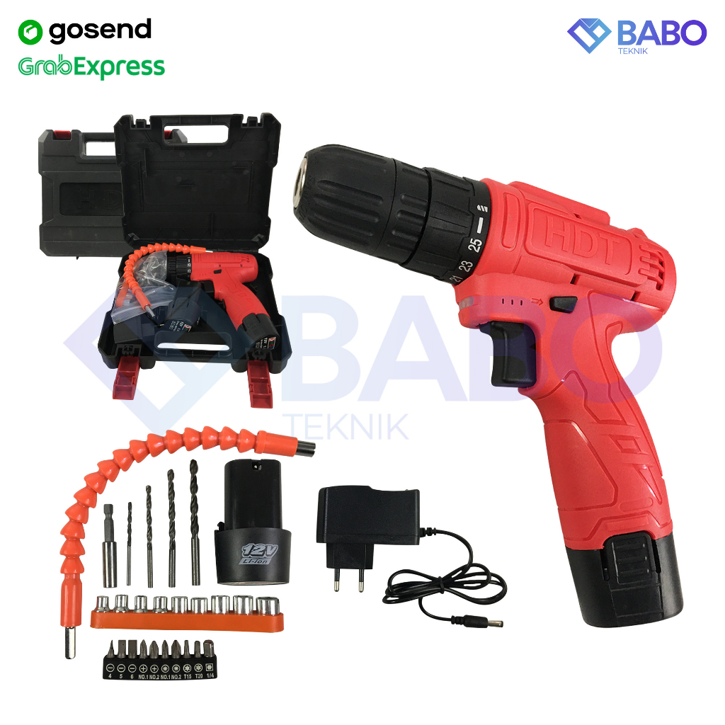 Promo HDT CDD 405 Mesin Bor Cas Charger 12V Cordless Drill HDT CDD405 Set