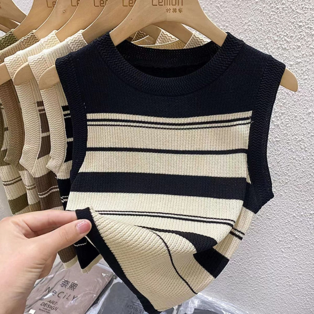 Denisse Crop Tee TankTop - Inner Knit Salur - Atasan Wanita Rajut TM (23247)