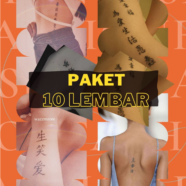 10 lembar Tatto temporer Tulisan Cina Jepang kanji (Random) / Temporary Tatto sticker tahan air