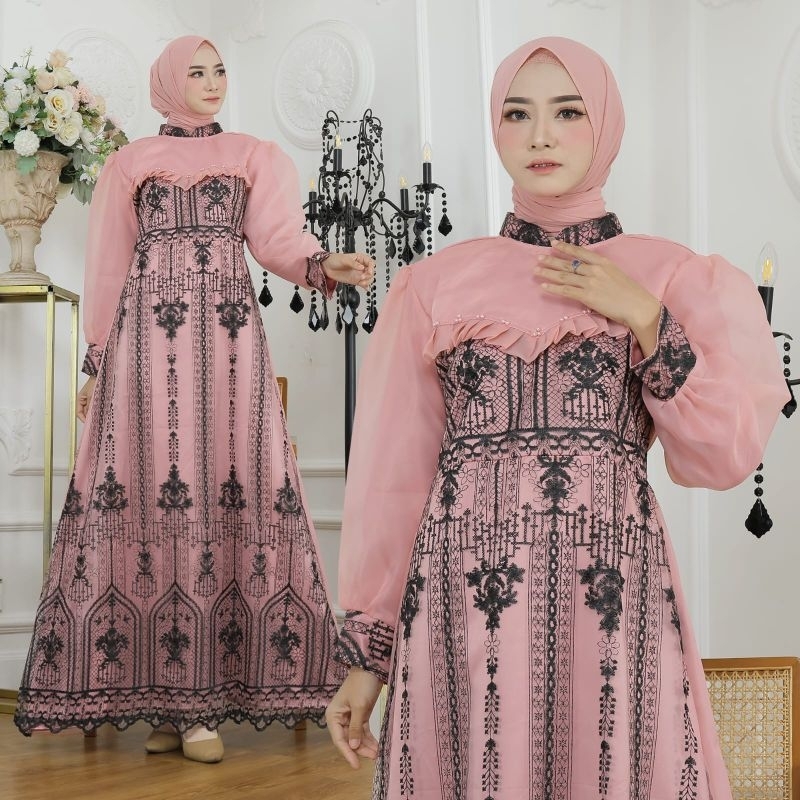 MAXY GRISELDA MUTIARA, ORGANZA VELVET, GAMIS HIJAB MUSLIM, MAXY DRESS