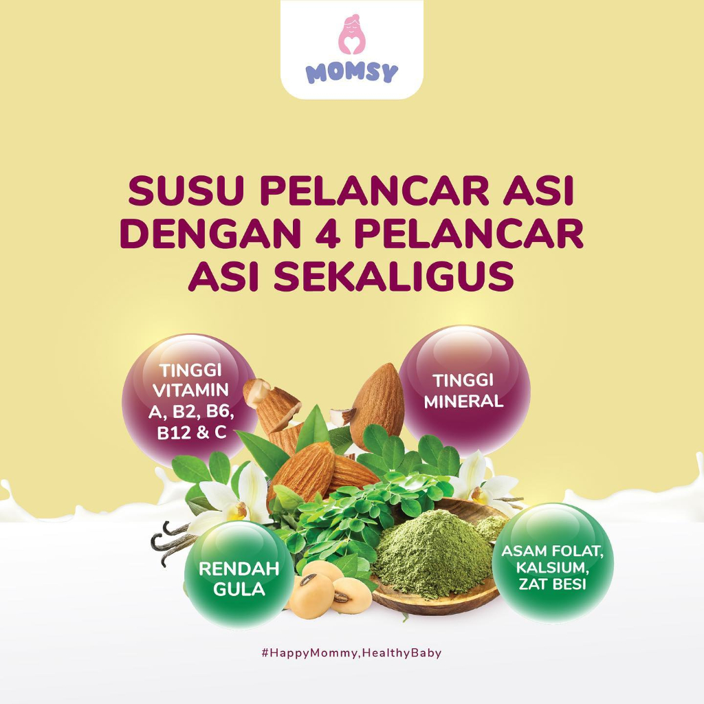 Momsy Almond Mix Rasa Vanilla Susu Pelancar ASI Booster Menyusui Rendah Gula HALAL BPOM