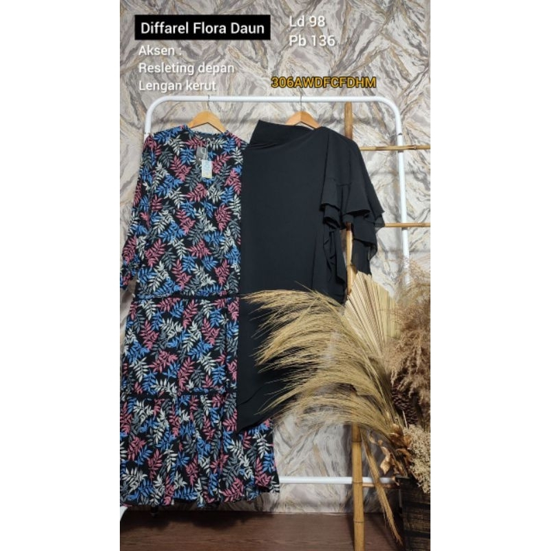 Gamis Set Ceruty Flora Daun By Diffarel