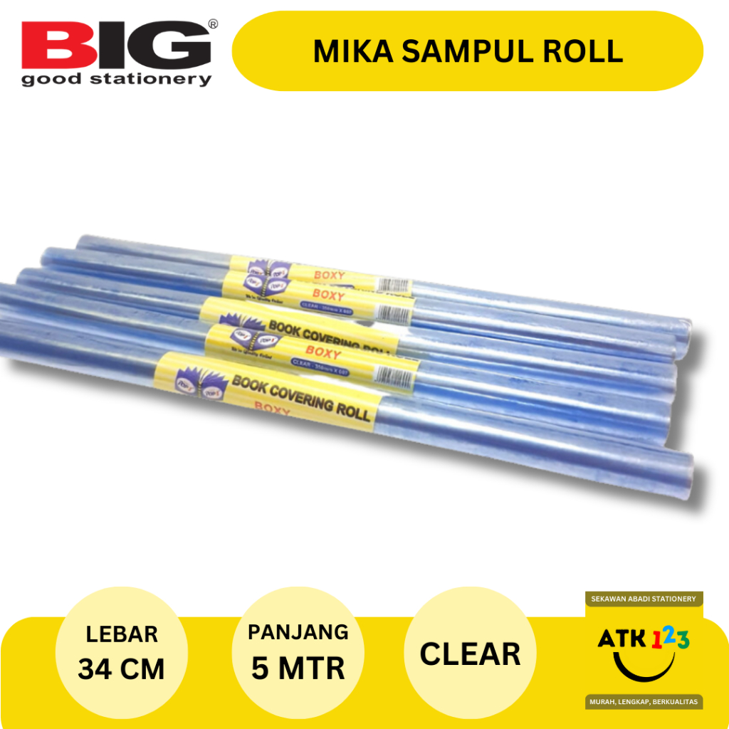 Sampul Buku Mika Roll Panjang 34cm / Boxy / Transparant