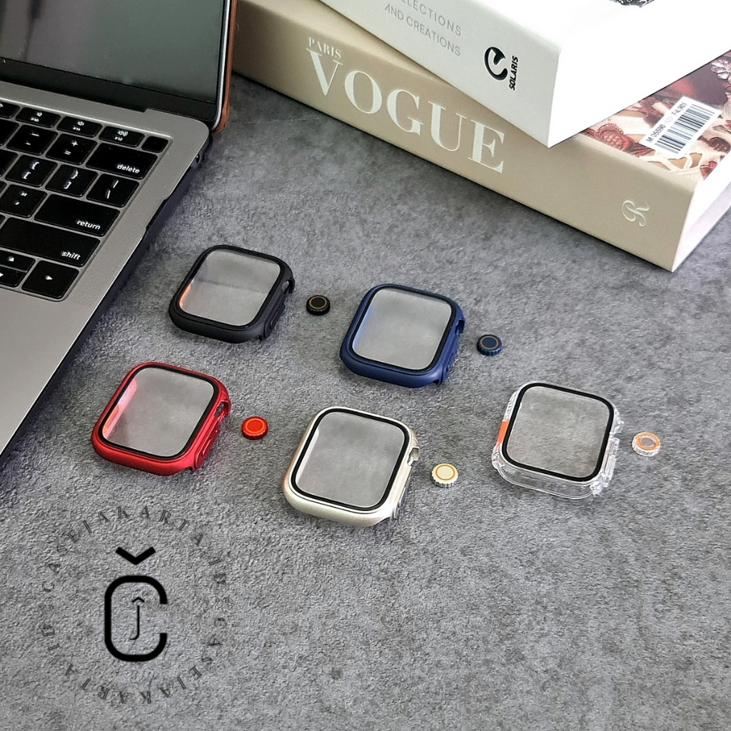 &quot; CHANGE TO ULTRA &quot; COVER GLASS CASE APPLE WATCH - SERIES 4 5 6 7 8 SE | SIZE 40mm 41mm 44mm 45mm | tempered glass case pelindung layar cover iwatch