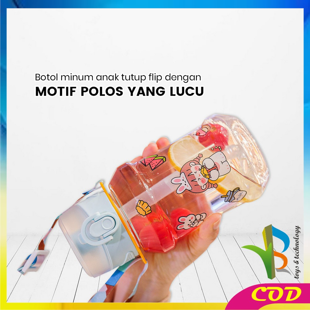 RB-C830 Botol Air Minum 600ML FREE Tali Botol Minum Flip Top Anak BPA FREE / Botol Minum Anak Sedotan Anti Pecah Anti Tumpah