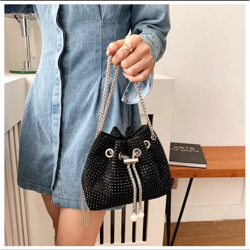 MARIONE - Tas Selempang wanita Serut ZAMORA ( 100% IMPORT ) Tas Selempang Blink bahan stud Permata P