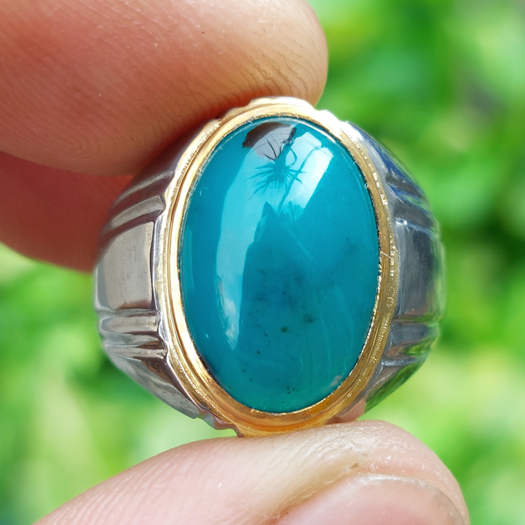 Bacan Doko Kristal Natural Bluish Green Asli Alam Garansi Ring Perak