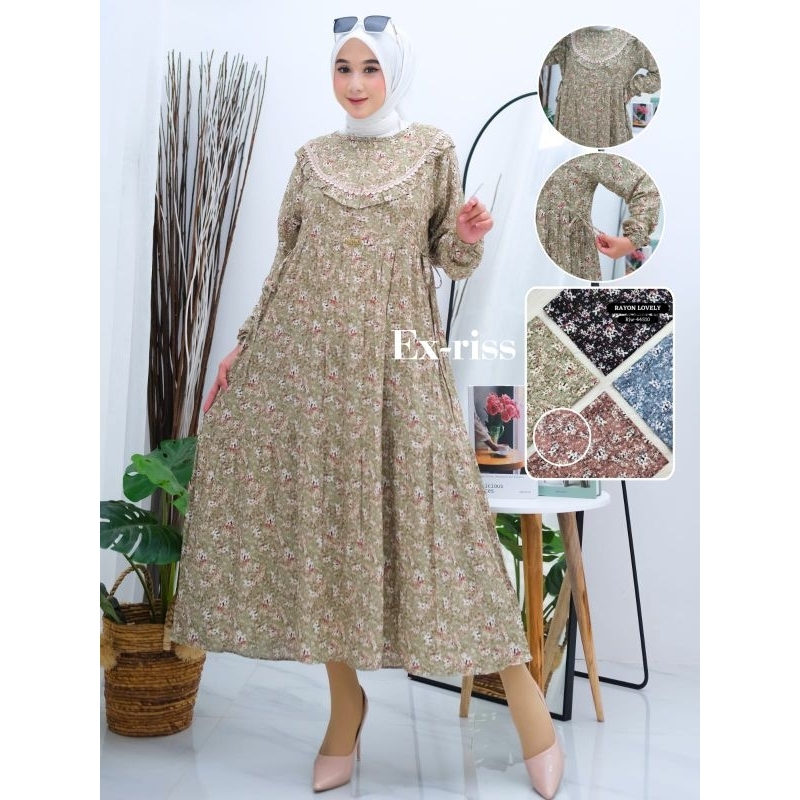 TERBARU  Dress rayon  twill midi dress motif terbaru kekinian