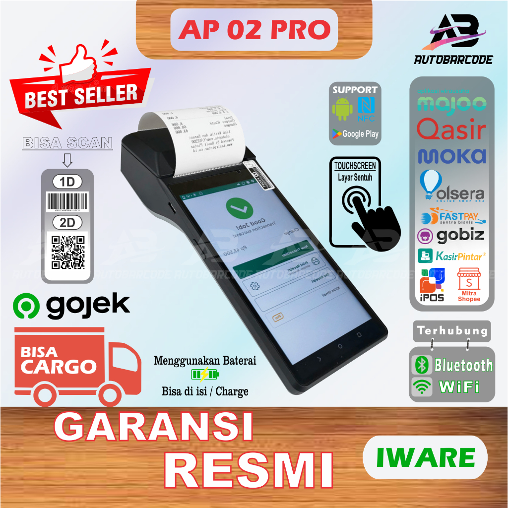 Mesin Kasir Android Portable Iware AP-02 / AP02 / AP 02 PRO NFC 58MM Wifi Bluetooth