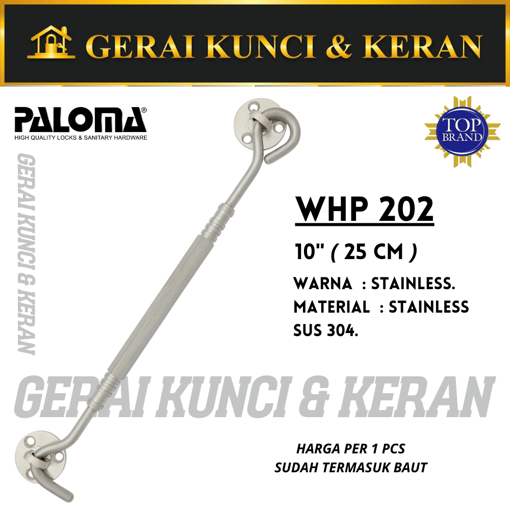 PALOMA WHP 202 STAINLESS 10" ( 25CM ) Hak Angin Penahan Jendela Window Hook