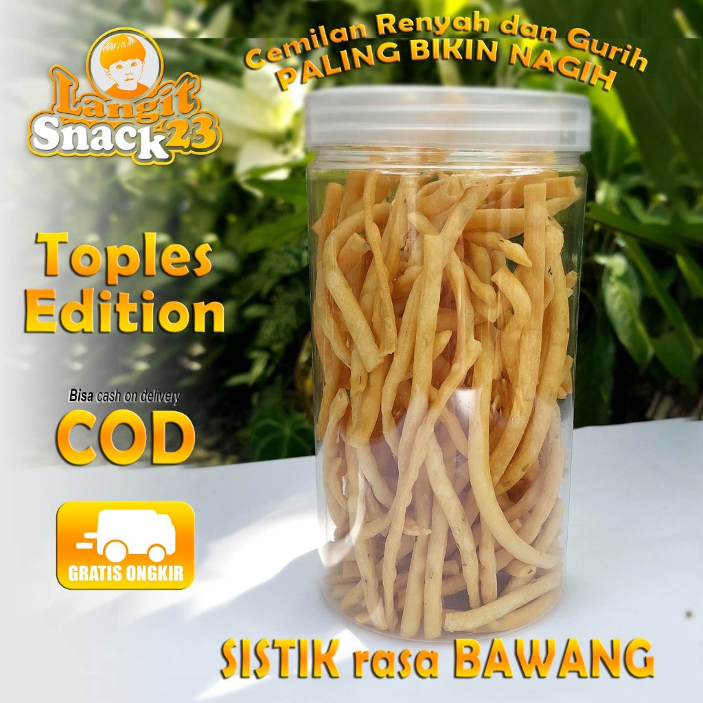 

Cemilan Sistik Rasa Bawang Renyah dan Gurih, Makanan Khas Bandung Kemasan Toples 150gr.