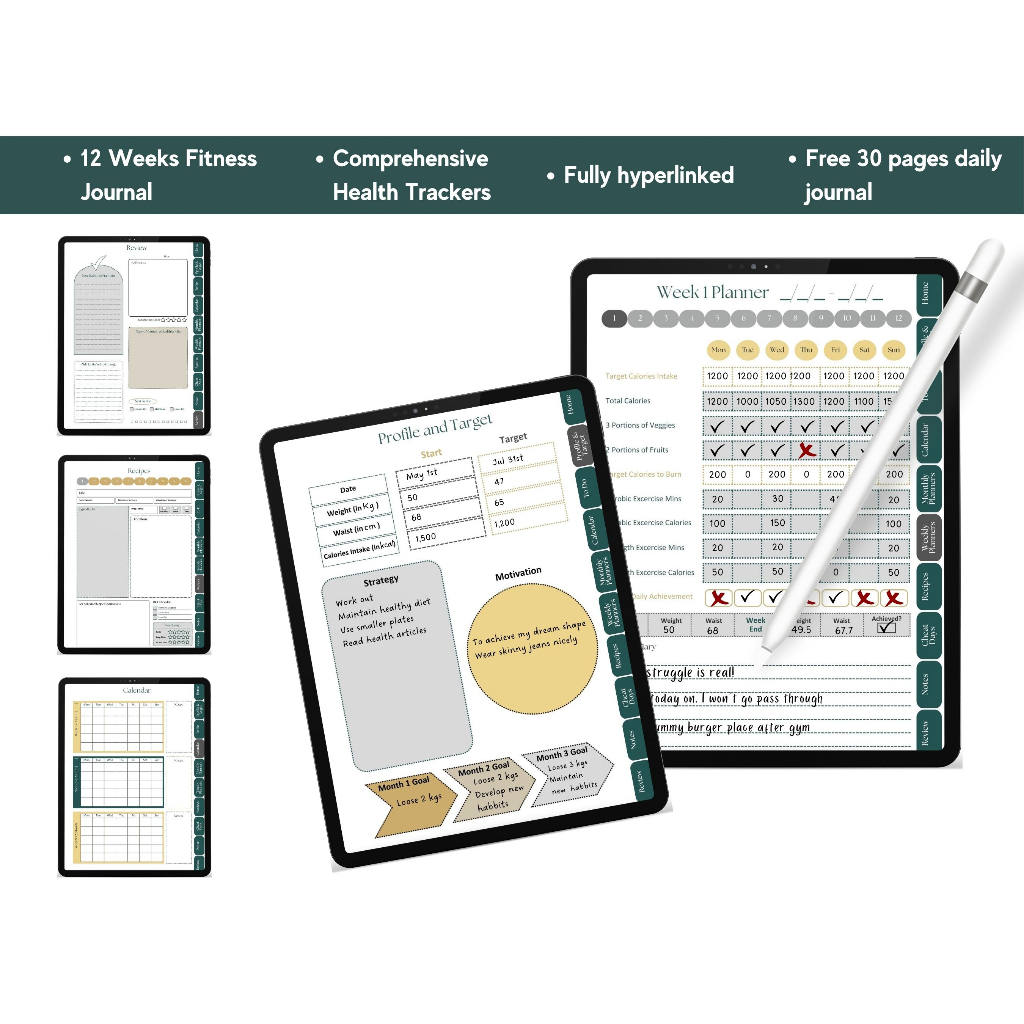 

Digital Fitness and Weight Loss Journal and Planner 12 Weeks Program