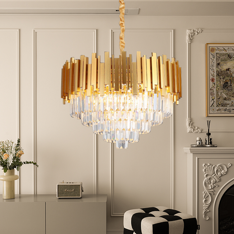 Lampu Gantung 60cm Kristal Chandelier Mewah Gold/Black Crystal Chandelier Gaya Nordik Minimalis Modern Lampu Ruang Tamu Hias Gantung