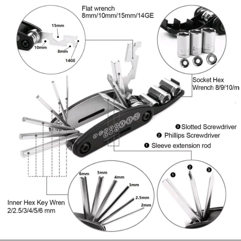 [ASS] Alat Kunci shock mini lipat set kunci sepeda motor 16in1