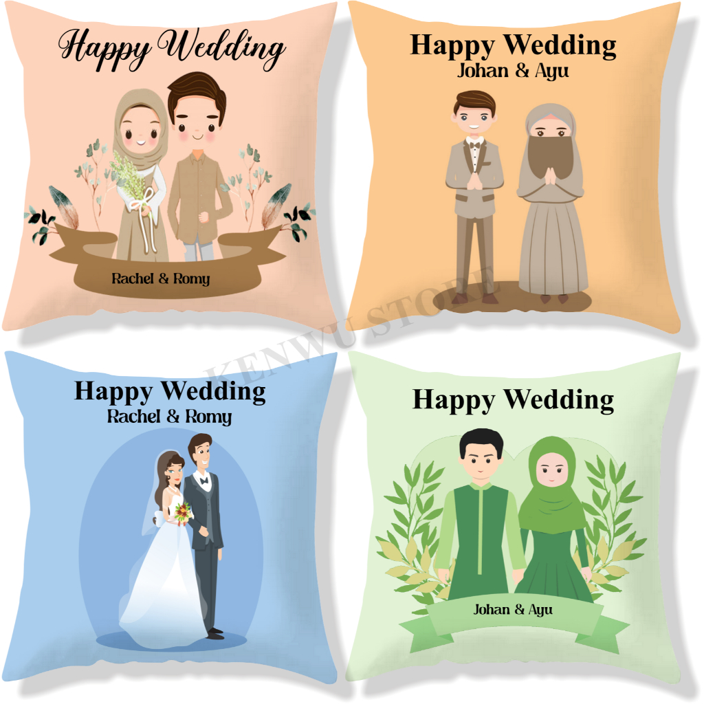 Bantal Wedding 30x30 cm Part 1 #WD 001-010 / Kado Wedding pernikahan / Bantal Kado Nikah No. 1-9 / Souvenir NIkah