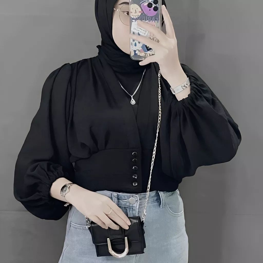 MARIN BLOUSE BAHAN AIRFLOW CRINCLE CRINCKLE PREMIUM WANITA MUSLIMAH