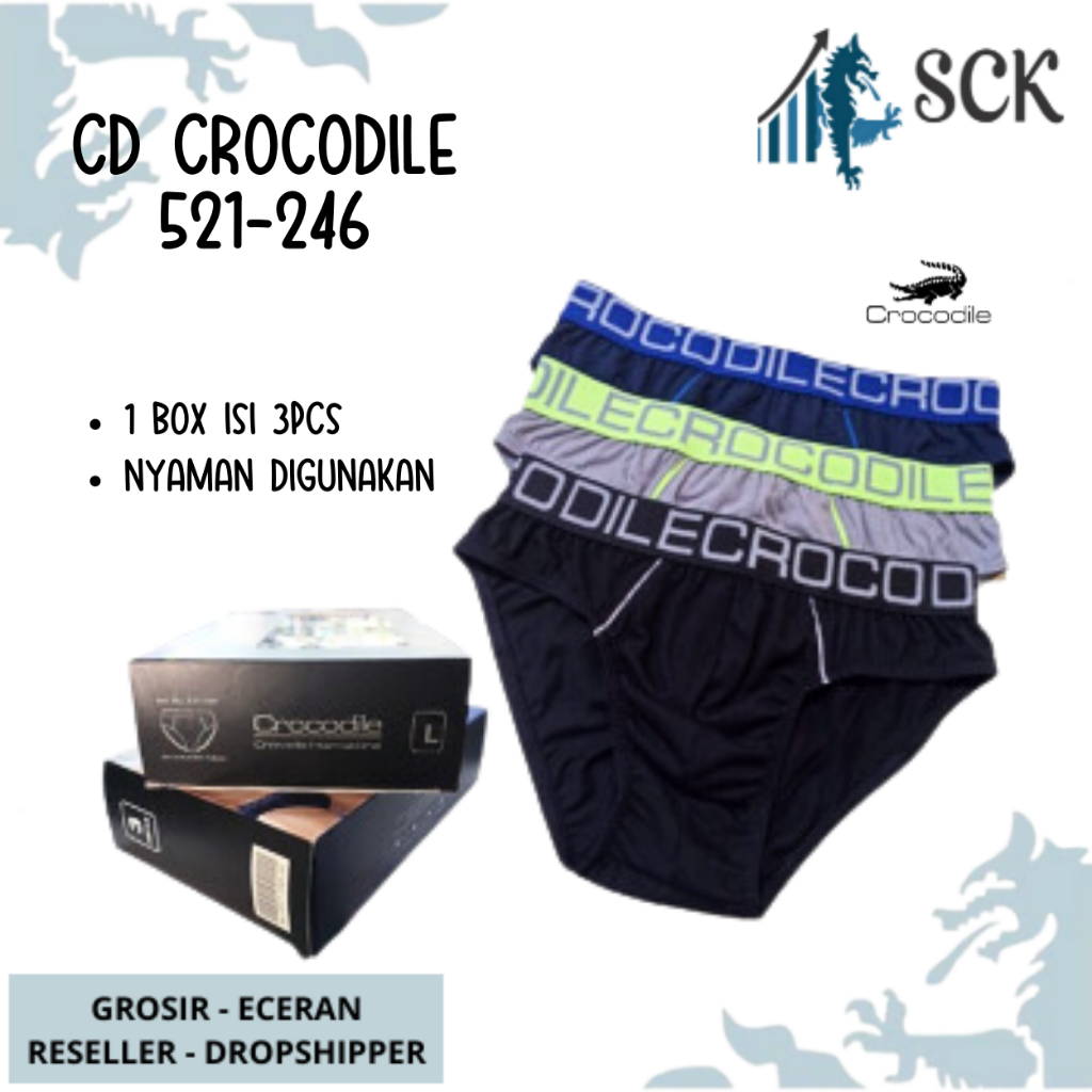 [ISI 3] CD Pria CROCODILE 521-246 Pinggang Karet Boxer / CD Cowok PAKAIAN DALAM Pria - sckmenwear GROSIR