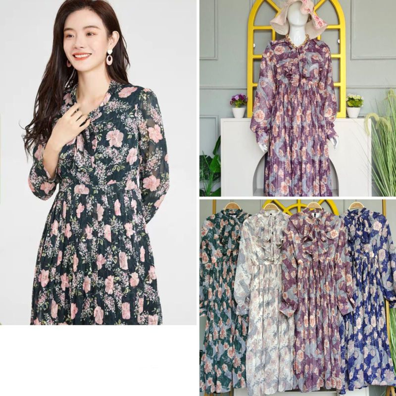 DRESS SIFON BUNGA KOREA // DRESS IMPORT PREMIUM // TERUSAN IMPORT PREMIUM // FASHION IMPORT PREMIUM BKK