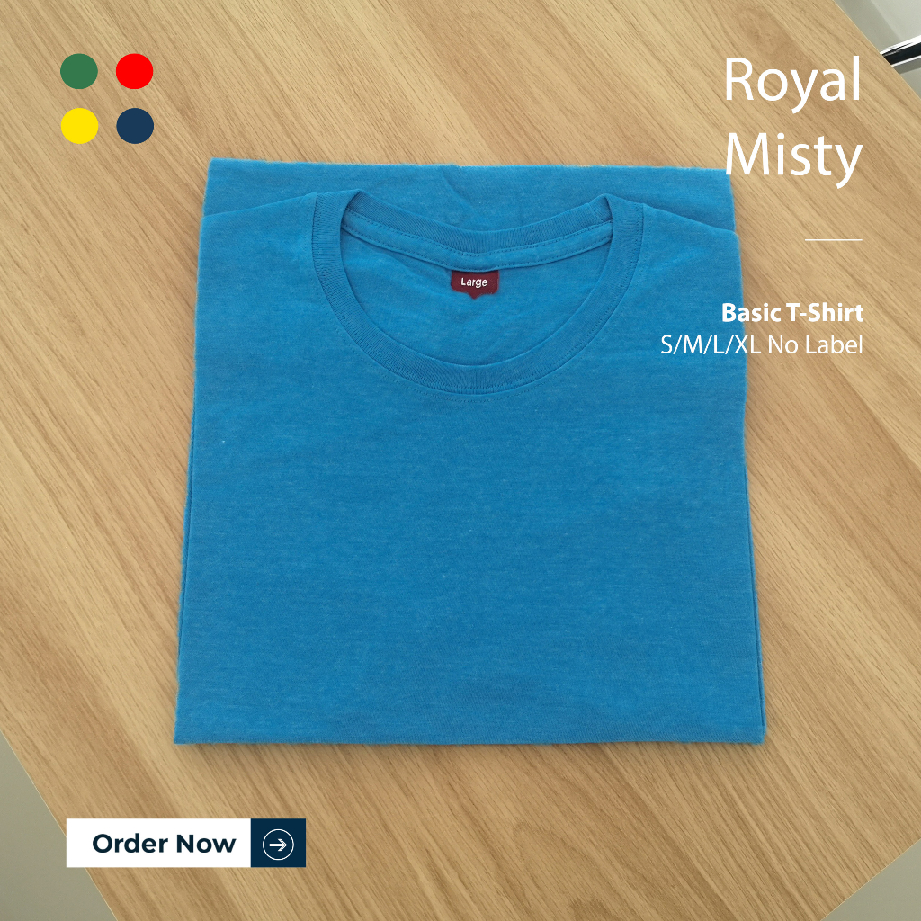 KAOS POLOS PRIA BIRU ROYAL MISTY TANGAN PENDEK UKURAN S-XL BAHAN TWOTONE 30S ORGINAL