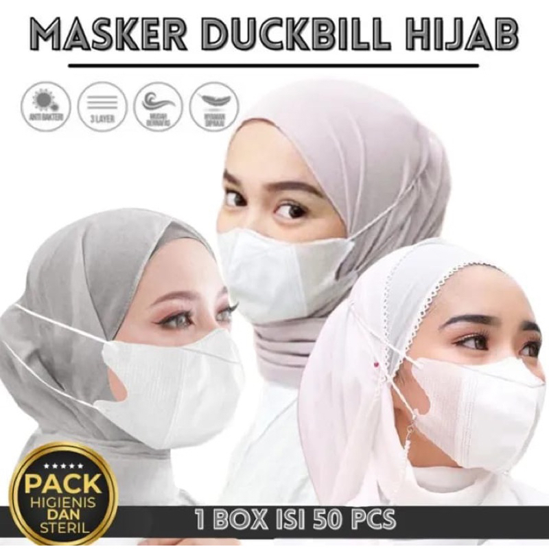 Masker Duckbill Hijab 3 Ply isi 50 Pcs