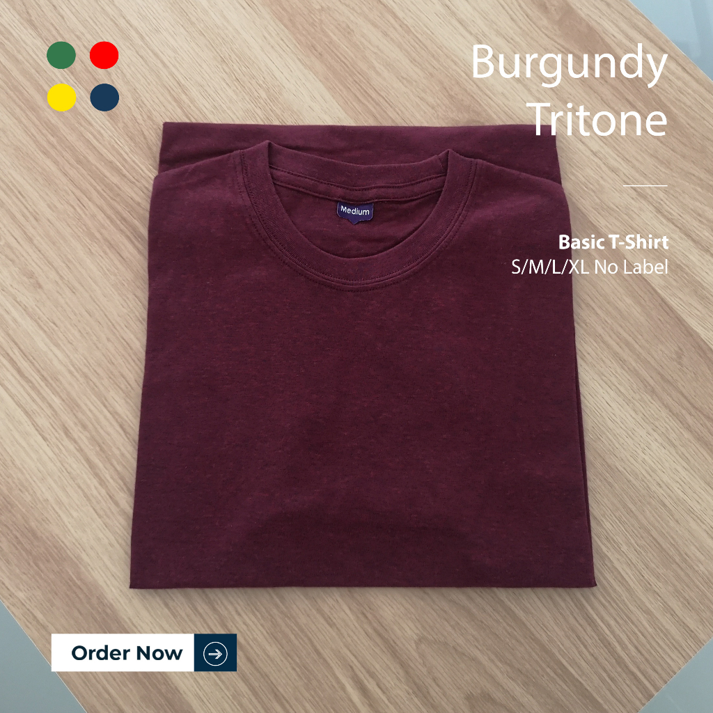 KAOS POLOS PRIA BURGUNDY TRITONE TANGAN PENDEK UKURAN S-XL BAHAN THREETONE 30S ORGINAL