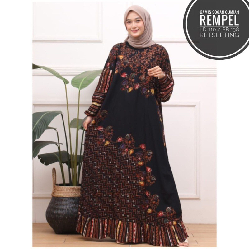 Gamis Batik Cap Atau Malaman Bahan Rayon Ukuran Allsize LD 110cm