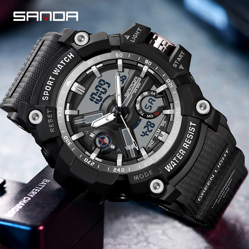 SANDA 3179 Jam Tangan Pria Digital Analog Tali Rubber Chronograph Anti Air WATCHKITE WKOS