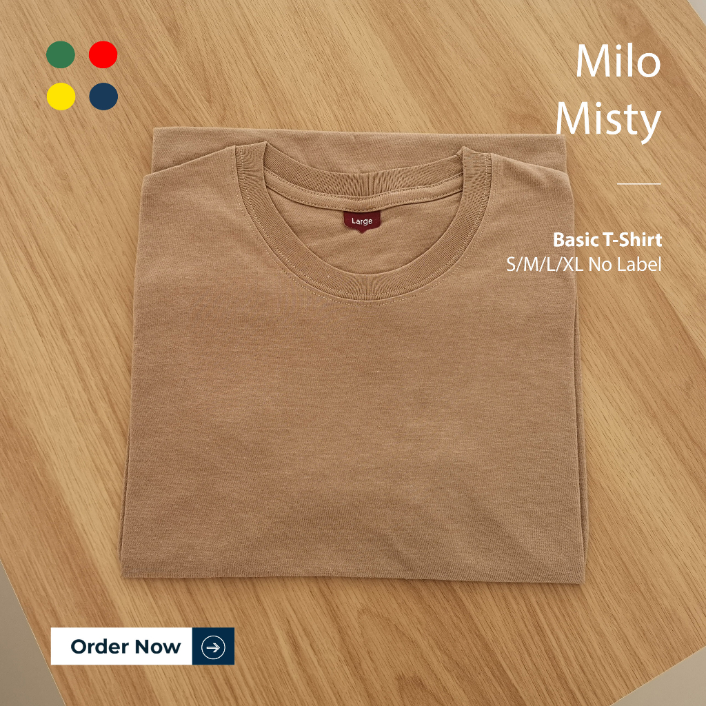 KAOS POLOS PRIA MILO MISTY TANGAN PENDEK UKURAN S-XL BAHAN TWOTONE 30S ORGINAL