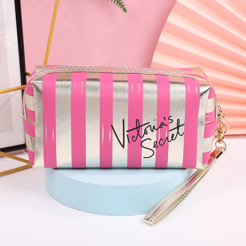 Grosir tas kosmetik stripe tas segi delapan tas penyimpanan kapasitas besar PU kreatif fashioN