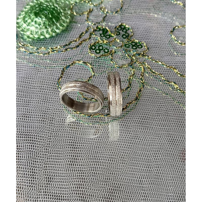 (GRATIS UKIR NAMA) CINCIN COUPEL TUNANGAN KAWIN NIKAH WANITA PRIA SILVER