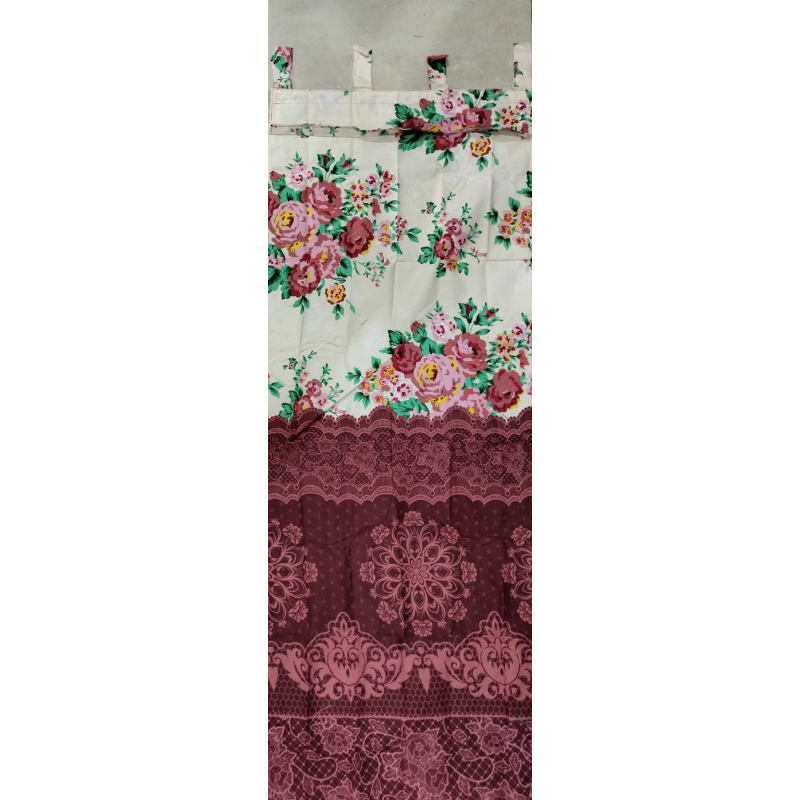 [ JENDELA ] GORDEN JENDELA TALI + PONI MOTIF BUNGA CREAM MAROON TUA