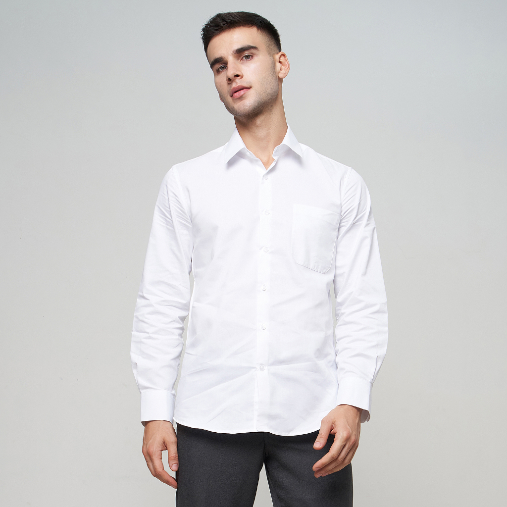 Kemeja Kerja Pria Formal WD &amp; Co. Slim Fit White / Putih Polos Bahan Oxford Lengan Panjang | Hem Pria Ukuran Jumbo Big Size | Kemeja Dalaman Jas