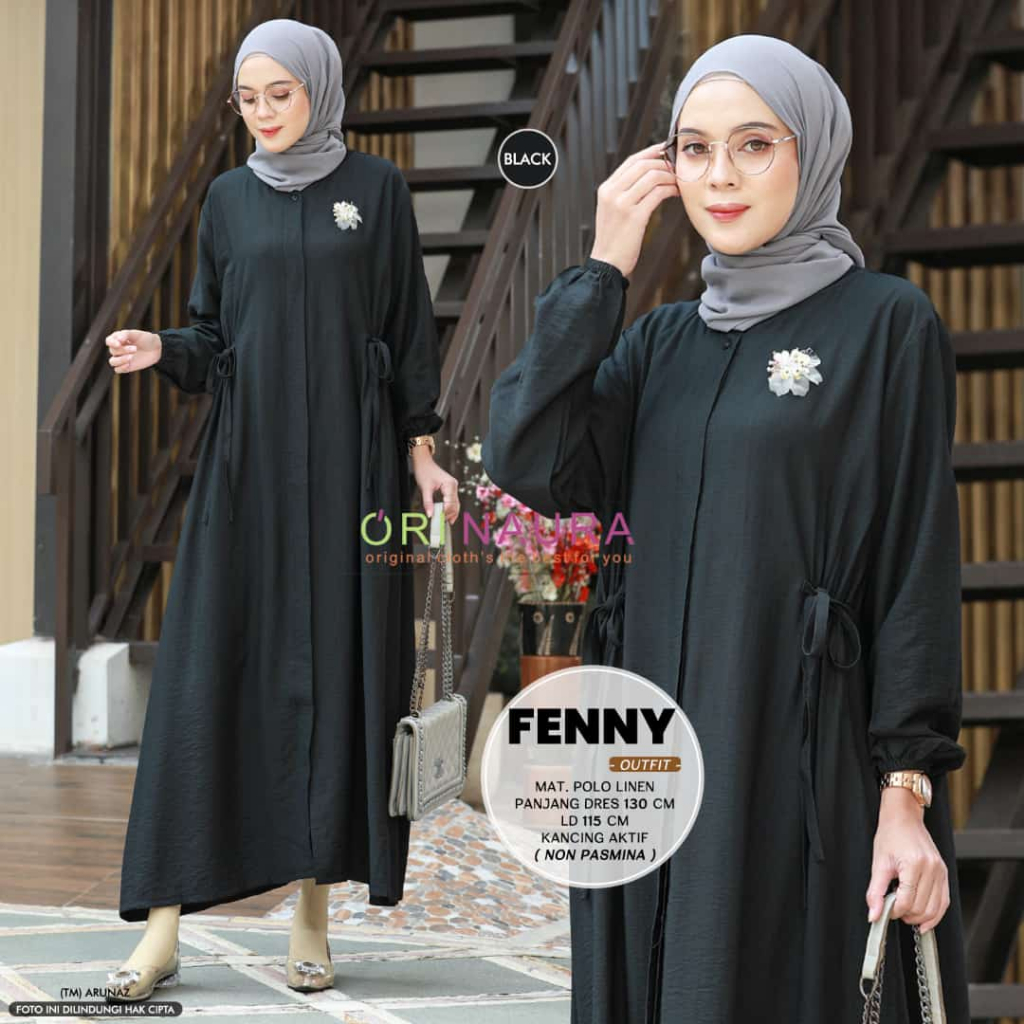 Fenny Outfit Polo Linen Dress Kancing Aktif Original Produk By Orinaura