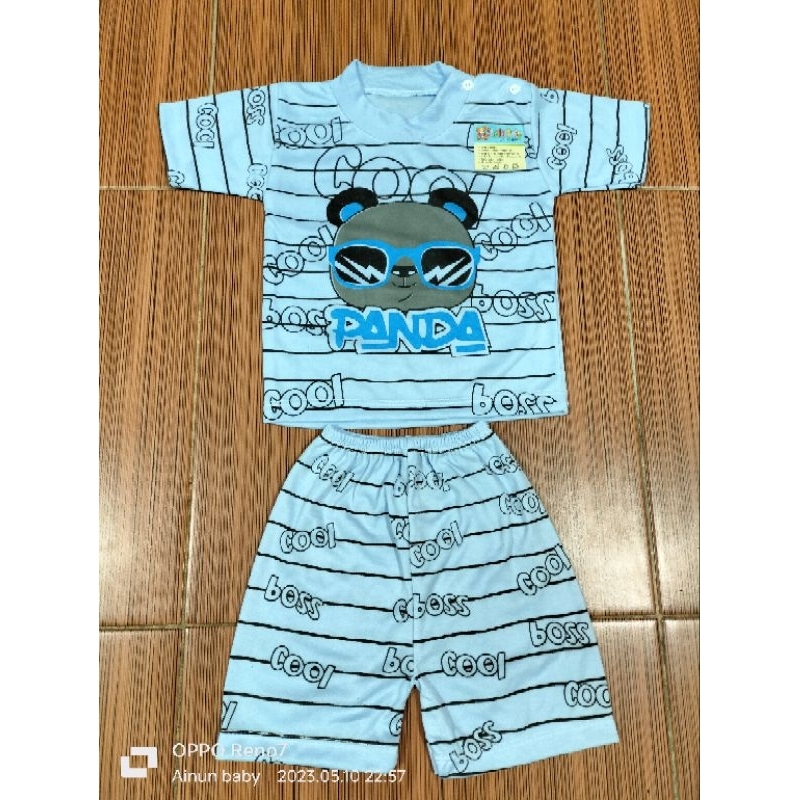 Setelan Baju Bayi Piayama Bayi Lengan Pendek Kancing Pundak Motif Panda Usia 0-12 bulan