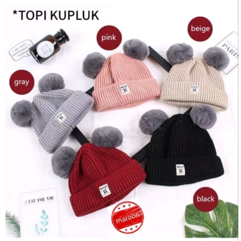 Topi Bayi Kupluk Rajut Pompong MOONLIGHT 15 &amp; Topi Kupluk DC  Anak Balita Topi Baby BennyHat KUPLUK POM-POM - M15